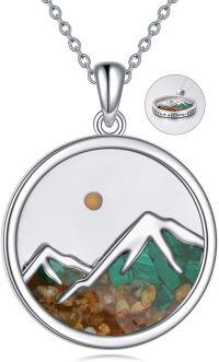 wholesale 925 Sterling Silver Mountain Pendant Necklace with Mustard Seed and Stones Christian Faith s for Women Girls-Mountain A-Malachite+Gold Sand