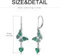 wholesale  Sterling Silver Garnet Emerald Butterfly Dangle Earrings w Heart Gems -0-4