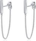 wholesale 925 Sterling Silver Minimalist Bar & Chain Stud Earrings with Long Drop for Women-0-0
