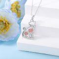 wholesale Sterling Silver Lab Grown Diamond Cat Birth Flower Necklace for Women-0-46
