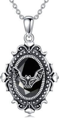 wholesale 925 Sterling Silver Black Crystal Pendant Necklaces Gothic s for Her-Bat-Black Stone