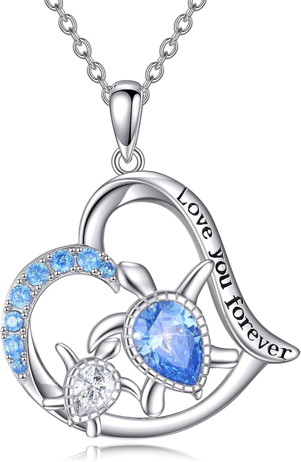 Sterling Silver Animal Necklace Frog Fox Ladybug Cat Pig Dinosaur Penguin Turtle Koala for Women Mom Daughter Wife-silver-sea turtle necklace