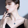 wholesale 925 Sterling Silver Round Mushroom and Leaf Pendant Necklaces for Women Girls Gifts Blue Abalone Shell Gemstone Jewelry Set 43cm Chain Length-0-2