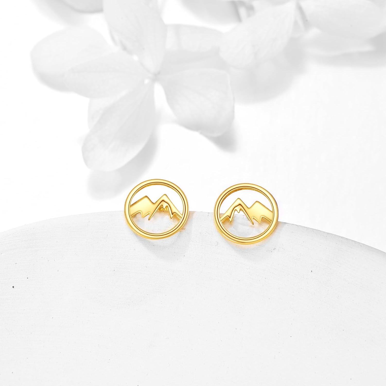 wholesale Gold Mountain Stud Earrings - Minimalist 14K Solid Gold  for Women & Girls-0-3