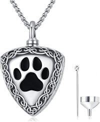 wholesale 925 Sterling Silver Paw Print Memorial Keepsake Urn Necklace with Funnel and Fill Tool for Pet Ashes -Paw