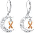 wholesale  Sterling Silver Cancer Awareness Ribbon Moon Dangle Leverback Earrings for Women Survivor Jewelry -0-24