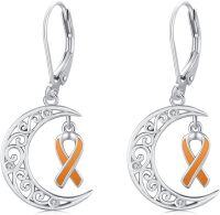 wholesale  Sterling Silver Cancer Awareness Ribbon Moon Dangle Leverback Earrings for Women Survivor Jewelry -Orange