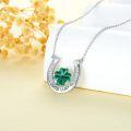 wholesale 925 Sterling Silver Green Clover Good Luck Horse Shoe Pendant Necklace for Women-0-2