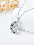 wholesale 925 Sterling Silver Crescent Moon & Star Pendant Necklace w/ Blue Stone Center-0-2