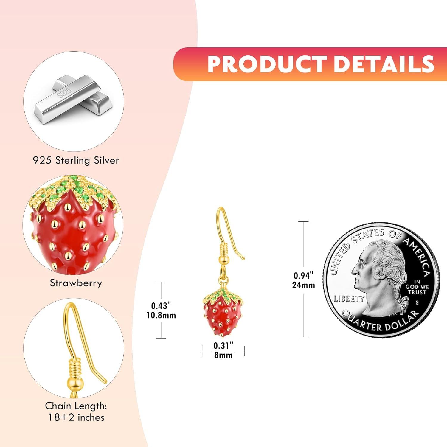 wholesale 925 Sterling Silver Strawberry Drop Earring for Women Gift-0-3