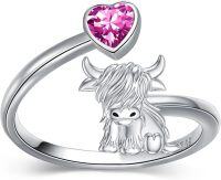 wholesale Sterling Silver Birthstone Highland Cow Ring Custom Engraved Name Adjustable Women s Jewelry Gift-10-October