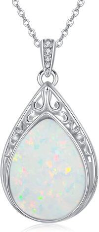 wholesale Sterling Silver Gemstone Teardrop Filigree Pendant Necklace-Opal