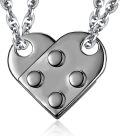 wholesale 925 Sterling Silver Heart-Shaped Lego Brick Pendant Necklaces for Couples or BFFs - Matching Jewelry Sets of Two Chain Pendants-0-0