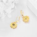 wholesale 925 Sterling Silver Sunflower Leverback Earrings with Black and Yellow CZs-0-4