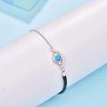 wholesale 925 Sterling Silver Evil Eye Blue Opal Zirconia Black Leather Chain Bracelet-0-3
