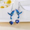 wholesale 925 Sterling Silver Blue Hummingbird Heart Pendant Drop Earrings s for Women-0-1