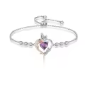 TOUPOP Sterling Silver Rose Quartz Butterfly Heart Birthstone Bracelet-0-0