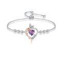 TOUPOP Sterling Silver Rose Quartz Butterfly Heart Birthstone Bracelet-0-0