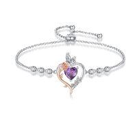 wholesale 925 Sterling Silver Rose Heart Birthstone Butterfly Bracelet for Women-02-February-Amethyst