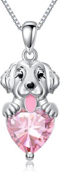 wholesale 925 Sterling Silver Pink Tourmaline Golden Retriever Dog Necklace, October Birthstone,  18+2 Chain, Gift for Women-October(Pink Tourmaline)