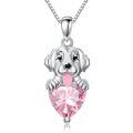 wholesale 925 Sterling Silver Pink Tourmaline Golden Retriever Dog Necklace, October Birthstone,  18+2 Chain, Gift for Women-0-0