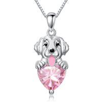 wholesale 925 Sterling Silver Pink Tourmaline Golden Retriever Dog Necklace, October Birthstone,  18+2 Chain, Gift for Women-October(Pink Tourmaline)