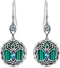 wholesale 925 Sterling Silver Birthstone Celtic Tree of Life Dangle Earrings-Malachite