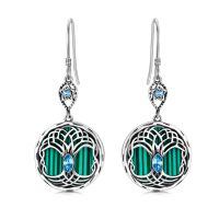 wholesale 925 Sterling Silver Celtic Knot Tree Of Life Earrings Wholesale With Green Malachite And Blue Crystal-Malachite