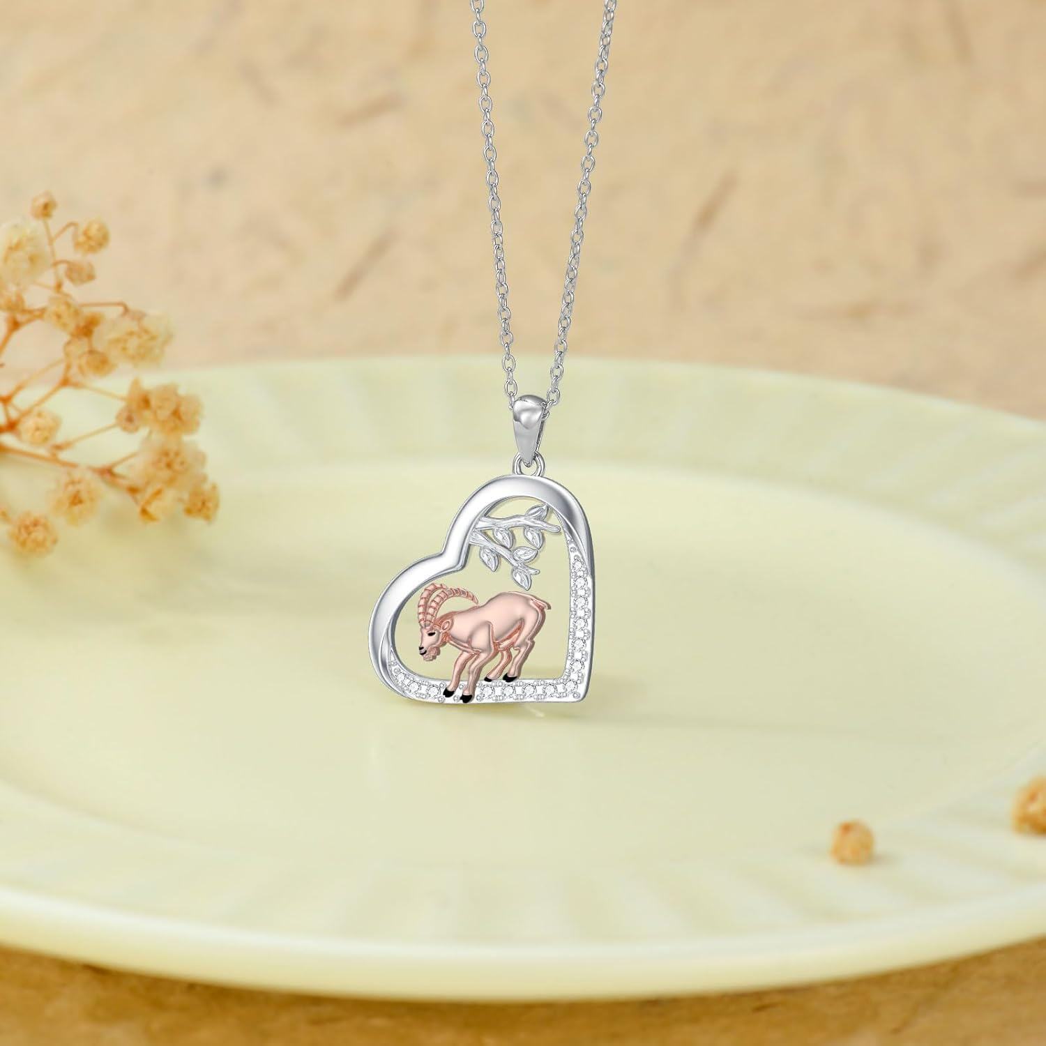 wholesale 925 Sterling Silver Heart-Shaped Goat Pendant Necklace with Cubic Zirconia Gemstones - Gifts for Her Him-0-2