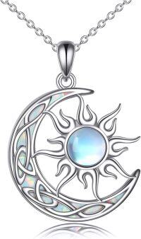 wholesale 925 Sterling Silver Sun & Moon Pendant with Blue and White Opals Labradorite and Moonstone - Perfect Gift for Teenage Girls-opal and moonstone