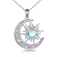wholesale 925 Sterling Silver Sun & Moon Pendant with Blue and White Opals Labradorite and Moonstone - Perfect Gift for Teenage Girls-opal and moonstone