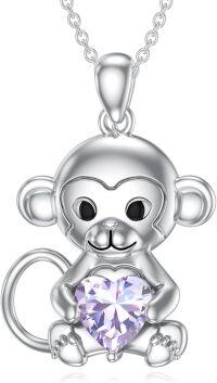 wholesale Metal Stone Monkey Pendant Necklace Birthstone Jewelry Gift for Women-June