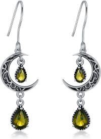 wholesale Sterling Silver Moon Earrings w Emerald Amethyst Ruby Sapphire Pink Peridot Aquamarine Citrine Black Rainbow Topaz Celtic Dangle Drops-Peridot