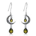 wholesale 925 Sterling Silver Crescent Moon Drop Earrings with Garnet and Red Crystal Accents-0-49