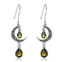 wholesale 925 Sterling Silver Crescent Moon Drop Earrings with Garnet and Red Crystal Accents-Peridot