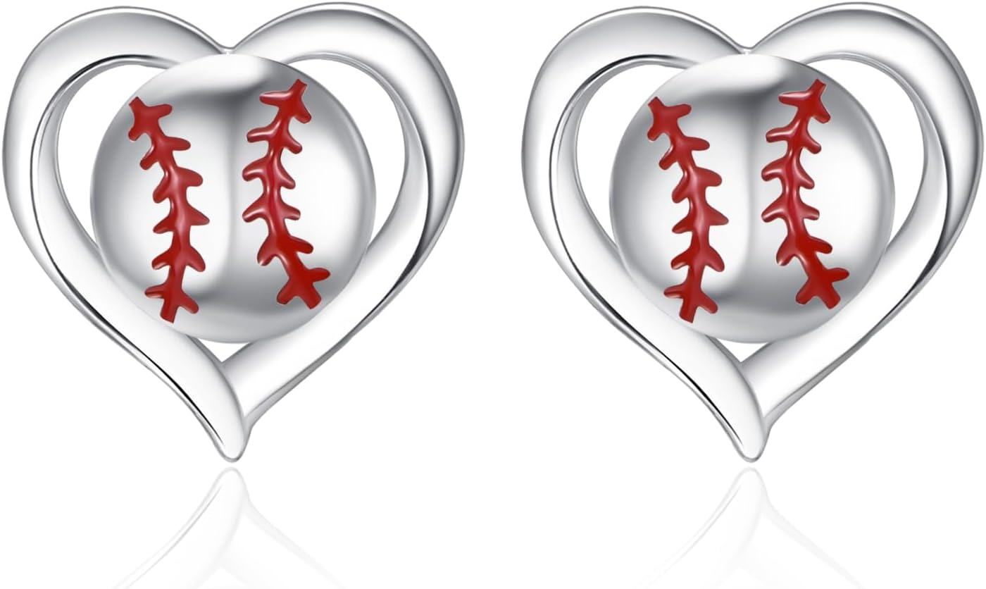  Sterling Silver Heart Stud Sports Game Earrings Jewelry Gifts for Women -0-1