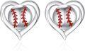 wholesale 925 Sterling Silver Baseball Heart Stud Earrings Sporty Gift for Women-0-0
