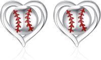 wholesale 925 Sterling Silver Baseball Heart Stud Earrings Sporty Gift for Women-Baseball
