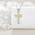 wholesale 925 Sterling Silver Cross Necklace w/ Gold Heart & Yellow Flower Pendant-0-3