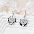 wholesale 925 Sterling Silver Platinum Plated Crescent Moon Pentagram Moonstone Drop Earrings-0-3