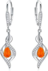 wholesale Sterling Silver Opal Dangle Drop Earrings October Birthstone Leverback Valentine s Day Gift for Women Girls-Red