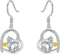 wholesale 925 Sterling Silver Horse Horseshoe Dangle Earrings with Yellow Flower and Cubic Zirconia Gifts for Her Him-Highland Cow