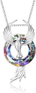 wholesale 925 Sterling Silver Rainbow Crystal Phoenix Pendant Necklaces for Women Girls Gifts Jewelry Accessories-0-0