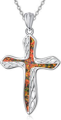 wholesale 925 Sterling Silver Fire Opal Celtic Cross Pendant Necklace Christian Faith Jewelry Religious Gift for Mom-Black Opa
