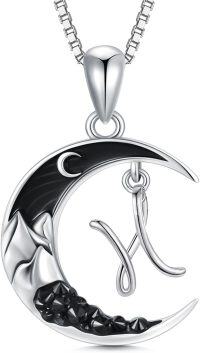 wholesale 925 Sterling Silver Black Moon A Z Initial Necklace 26 Letter Pendant-Letter-H