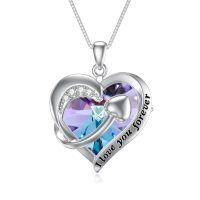 TOUPOP Sterling Silver Amethyst Heart I Love You Forever Necklace For Women-undefined