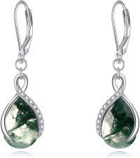 wholesale Sterling Silver Moonstone Larimar Teardrop Earrings Infinity Dangle Gifts-Infinity Moss Agate