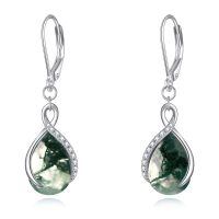 wholesale 925 Sterling Silver Opal Pear-Shaped Drop Earrings with Leverback Hooks for Women Gift Ideas-Infinity Moss Agate