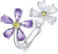 wholesale Sterling Silver Natural Amethyst Adjustable Forget Me Not Flower Ring-0-0