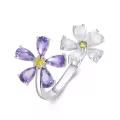 wholesale 925 Sterling Silver Natural Amethyst Adjustable Forget Me Not Flower Ring-0-0